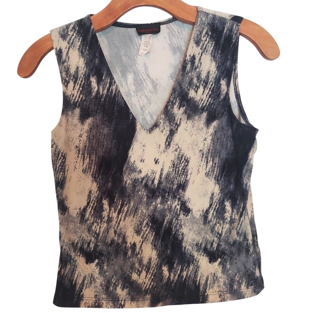 Fumblin Foe Womens Y2K Fairy Abstract Print Sleeveless Indie Top Black Cream M